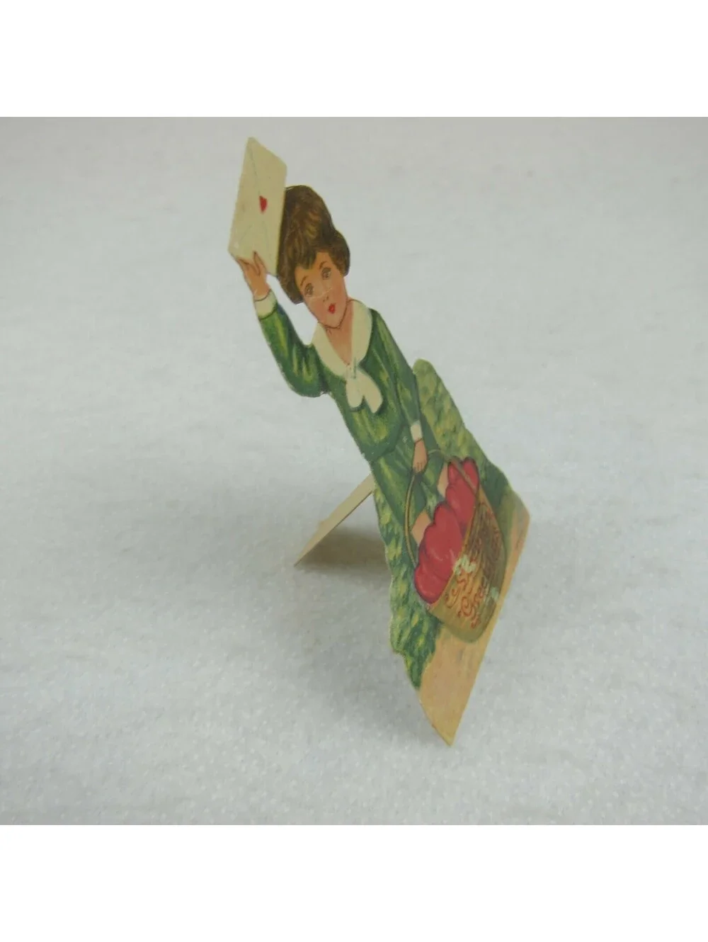 Vintage Valentine Die Cut Stand Up Boy Sailor Suit Heart Basket 1920-30s Germany